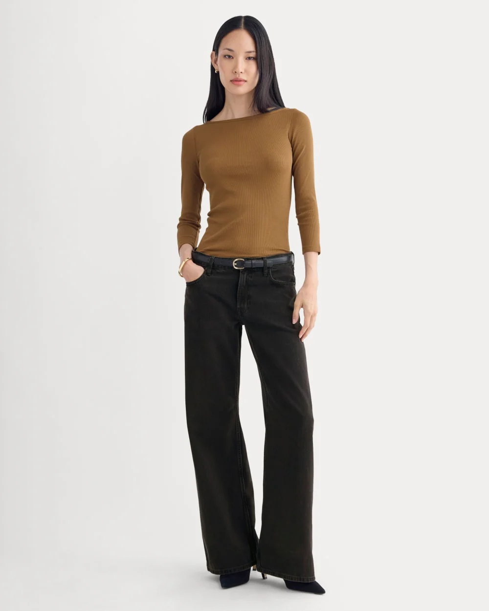 Luxe Rib 3/4 Sleeve Boatneck Tee | Toffee - Image 3