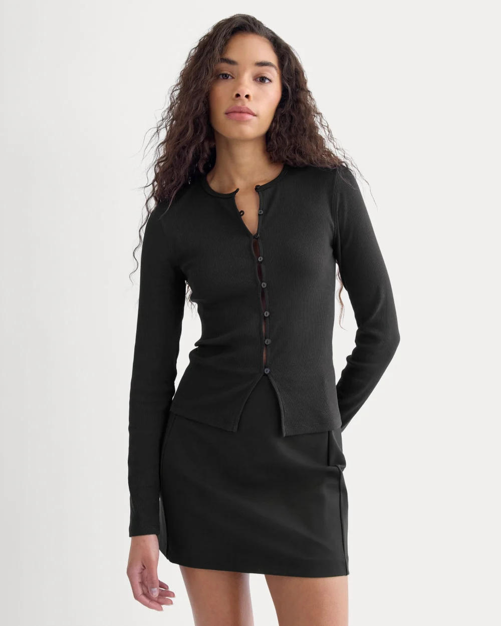 Luxe Rib Button-Up Top | Black
