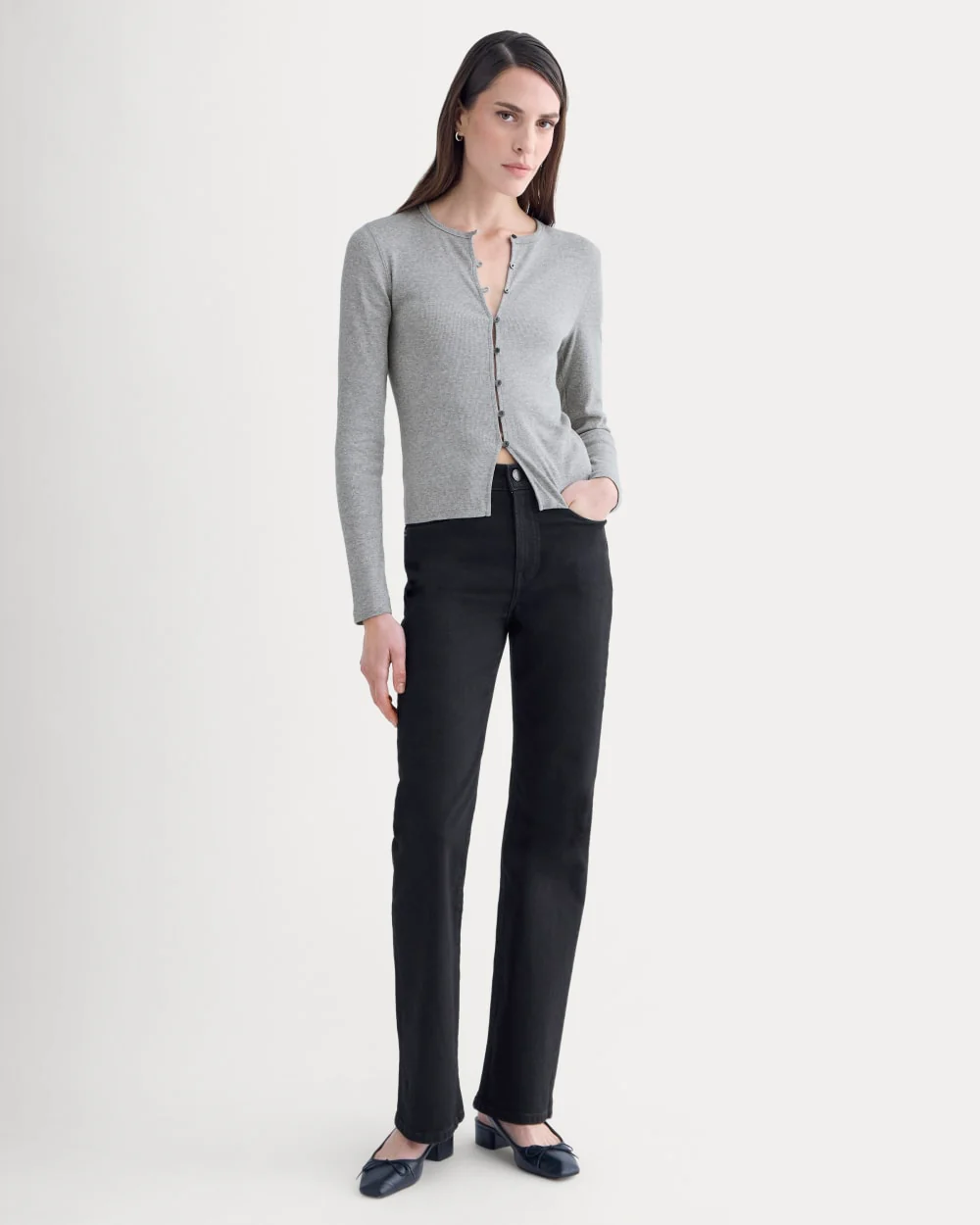 Luxe Rib Button-Up Top | Heathered Light Grey - Image 4