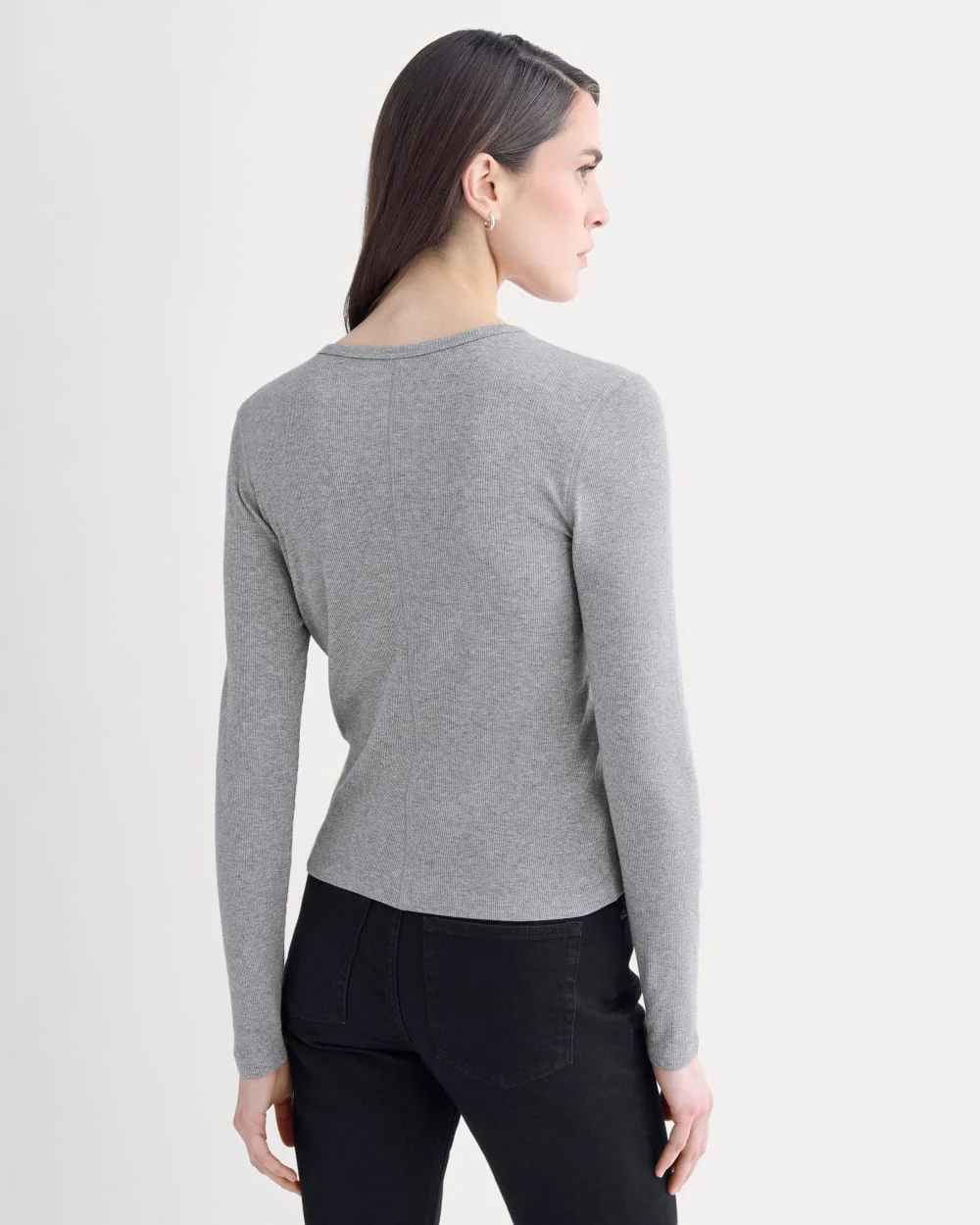 Luxe Rib Button-Up Top | Heathered Light Grey - Image 5