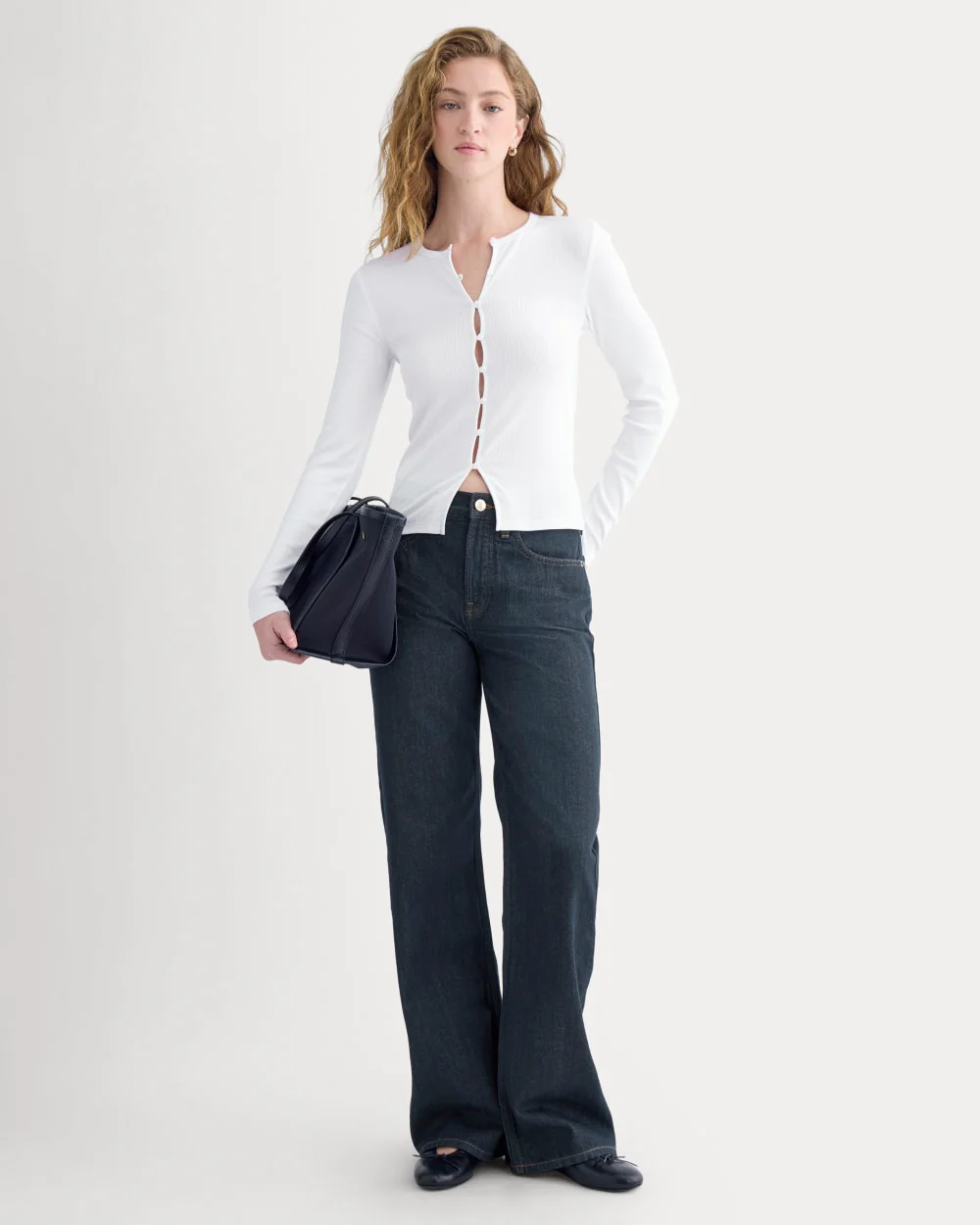 Luxe Rib Button-Up Top | White - Image 3