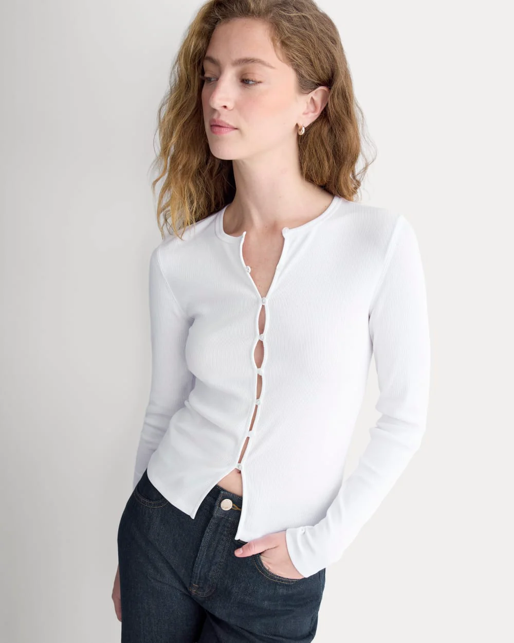 Luxe Rib Button-Up Top | White - Image 4