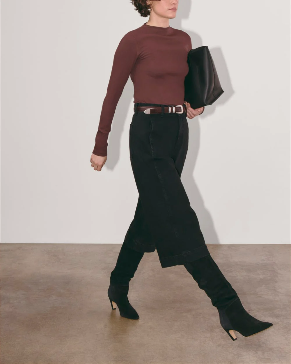 The Luxe Rib Funnel-Neck Tee | Dark Mahogany - Image 4