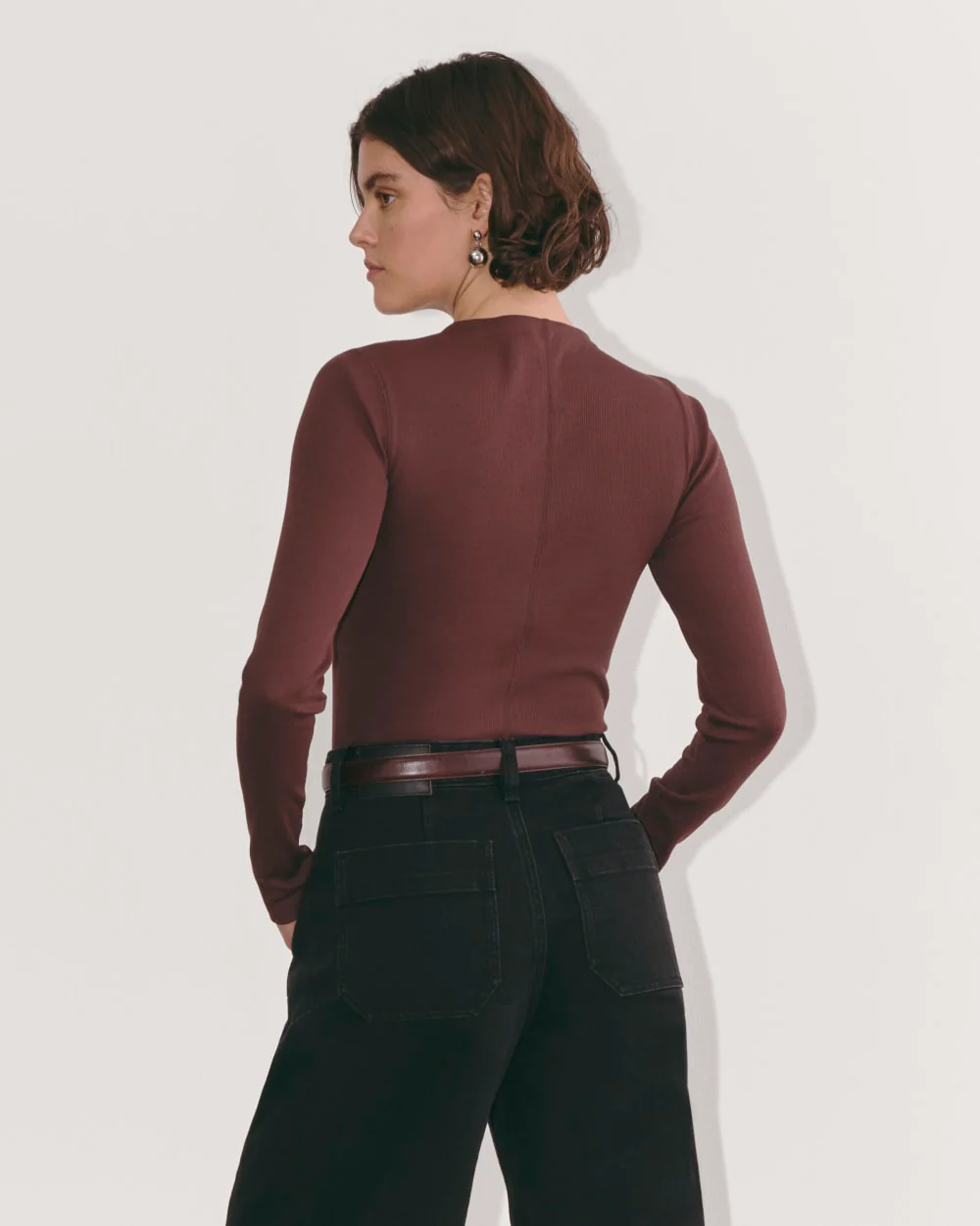 The Luxe Rib Funnel-Neck Tee | Dark Mahogany - Image 5