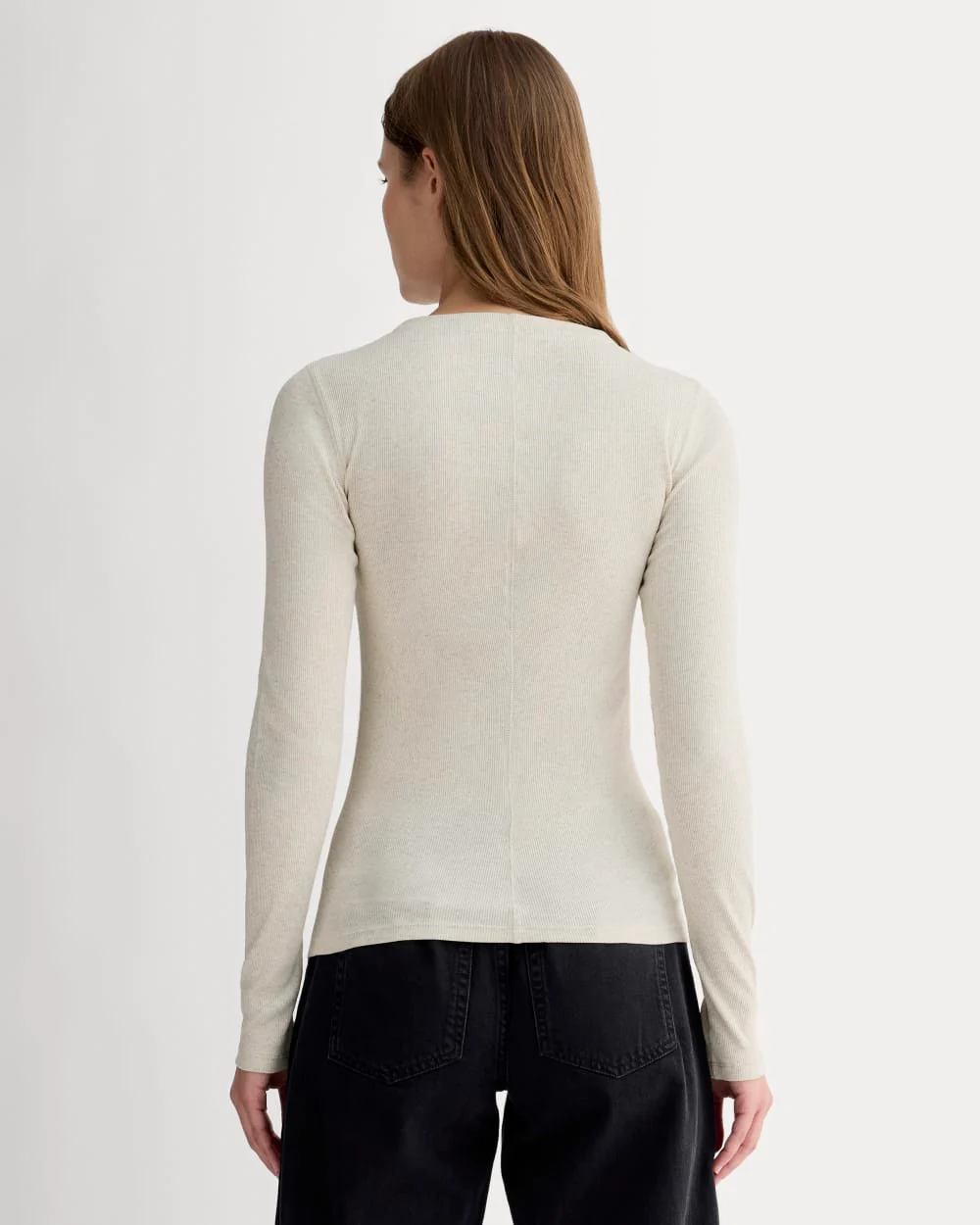 The Luxe Rib Funnel-Neck Tee | Heathered Oat - Image 4