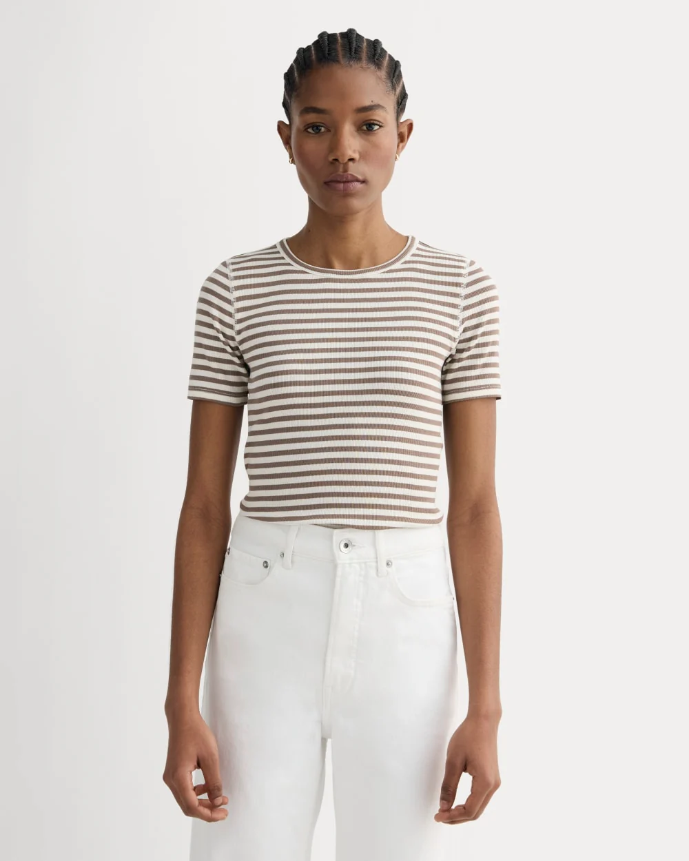 The Luxe Rib Crew | Bone / Deep Taupe