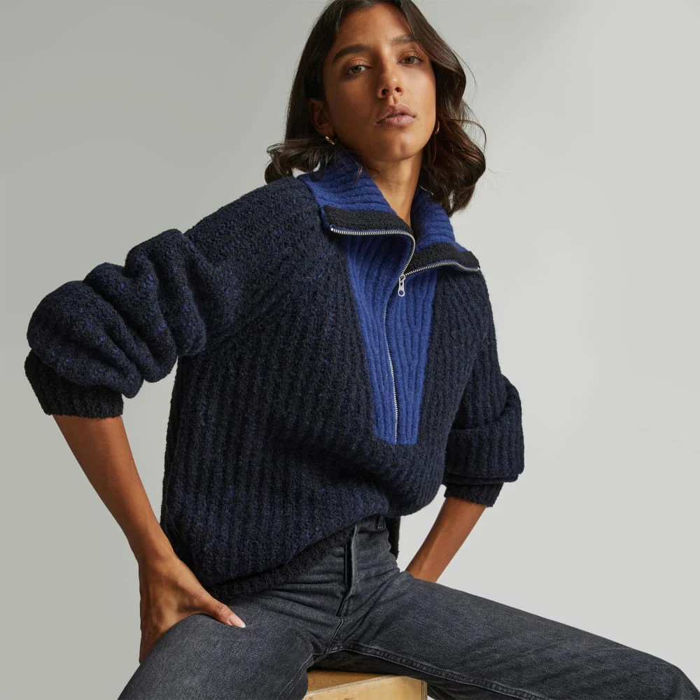 The Luxe Teddy Oversized Half Zip Sweater | Black / Ocean Cavern - Image 6