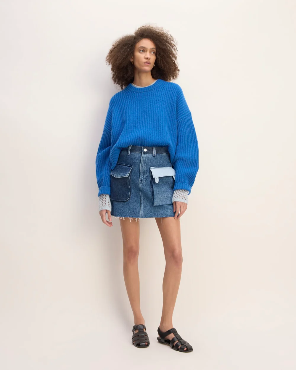 The Everlane x Marques' Almeida Denim Patchwork Mini Skirt | Diamond Blue - Image 3