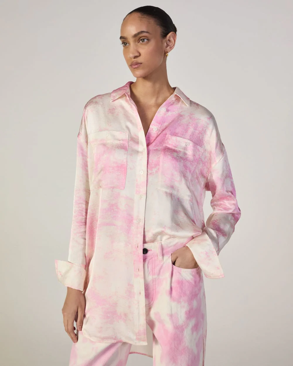 The Everlane x Marques' Almeida Satin Tie-Dye Shirt | Pink Tie-Dye - Image 8