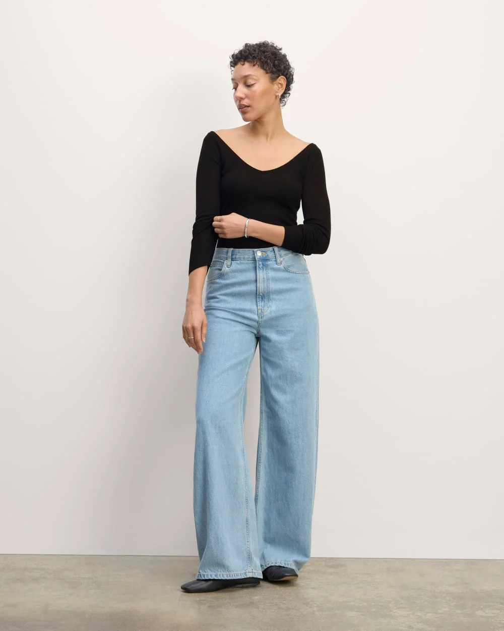 The Off-Shoulder Top in Ultrasoft Merino | Black - Image 3