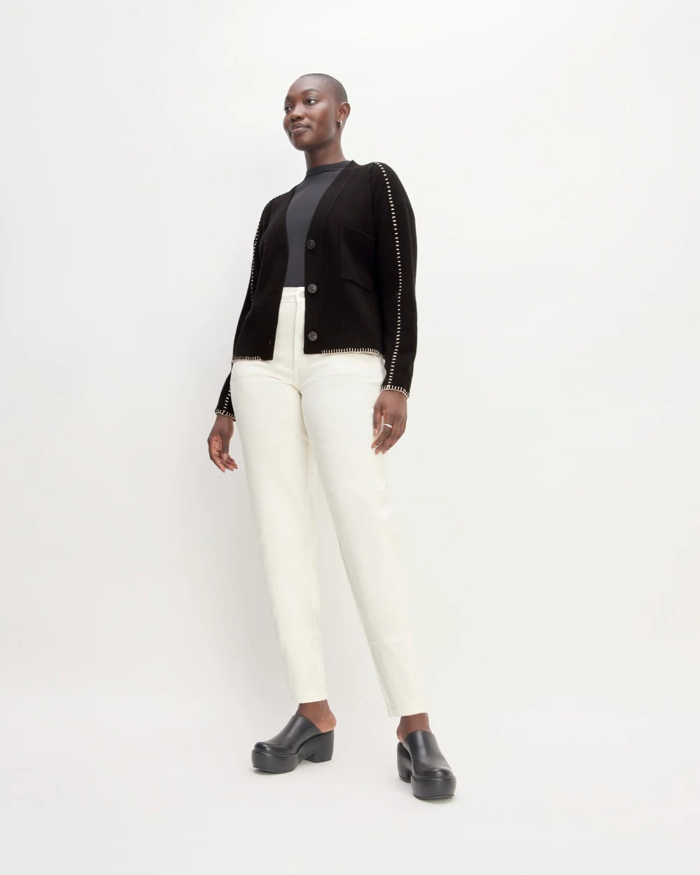 The Good Merino Wool Cardigan | Black / Buttermilk - Image 3
