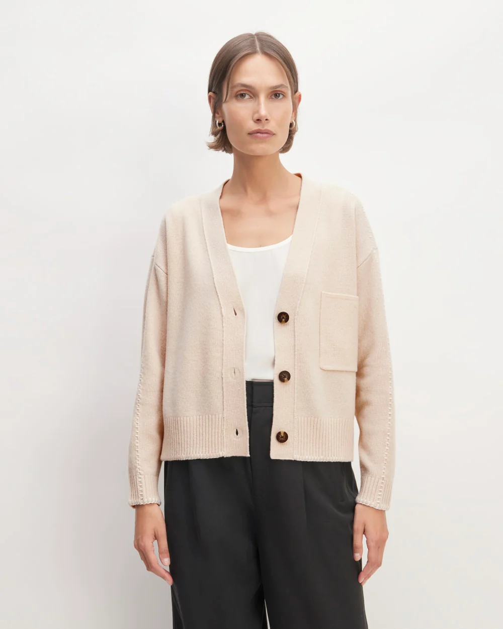 The Good Merino Wool Cardigan | Buttermilk / White