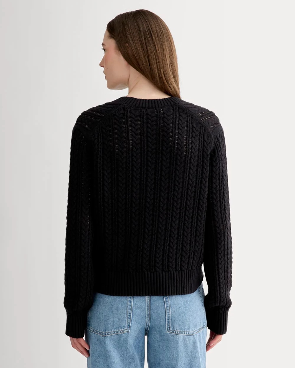 The Mesh Cable V-Neck in Everyday Cotton | Black - Image 5