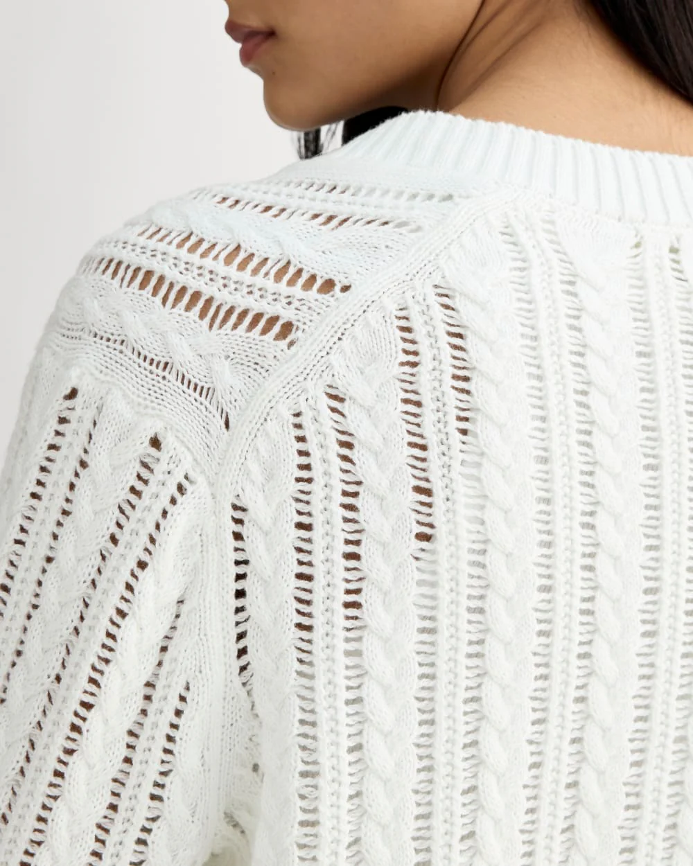 The Mesh Cable V-Neck in Everyday Cotton | White - Image 4