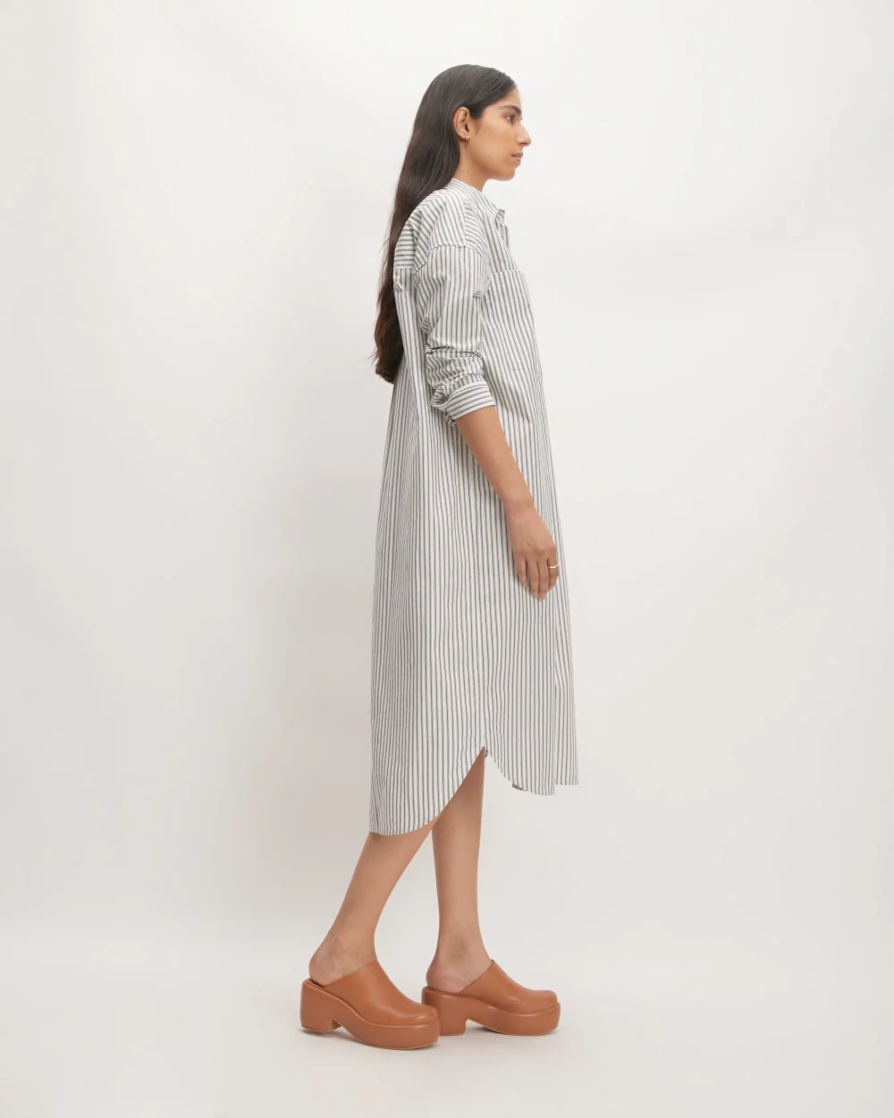 The Midi Cotton Shirt Dress | Bone/Navy - Image 4