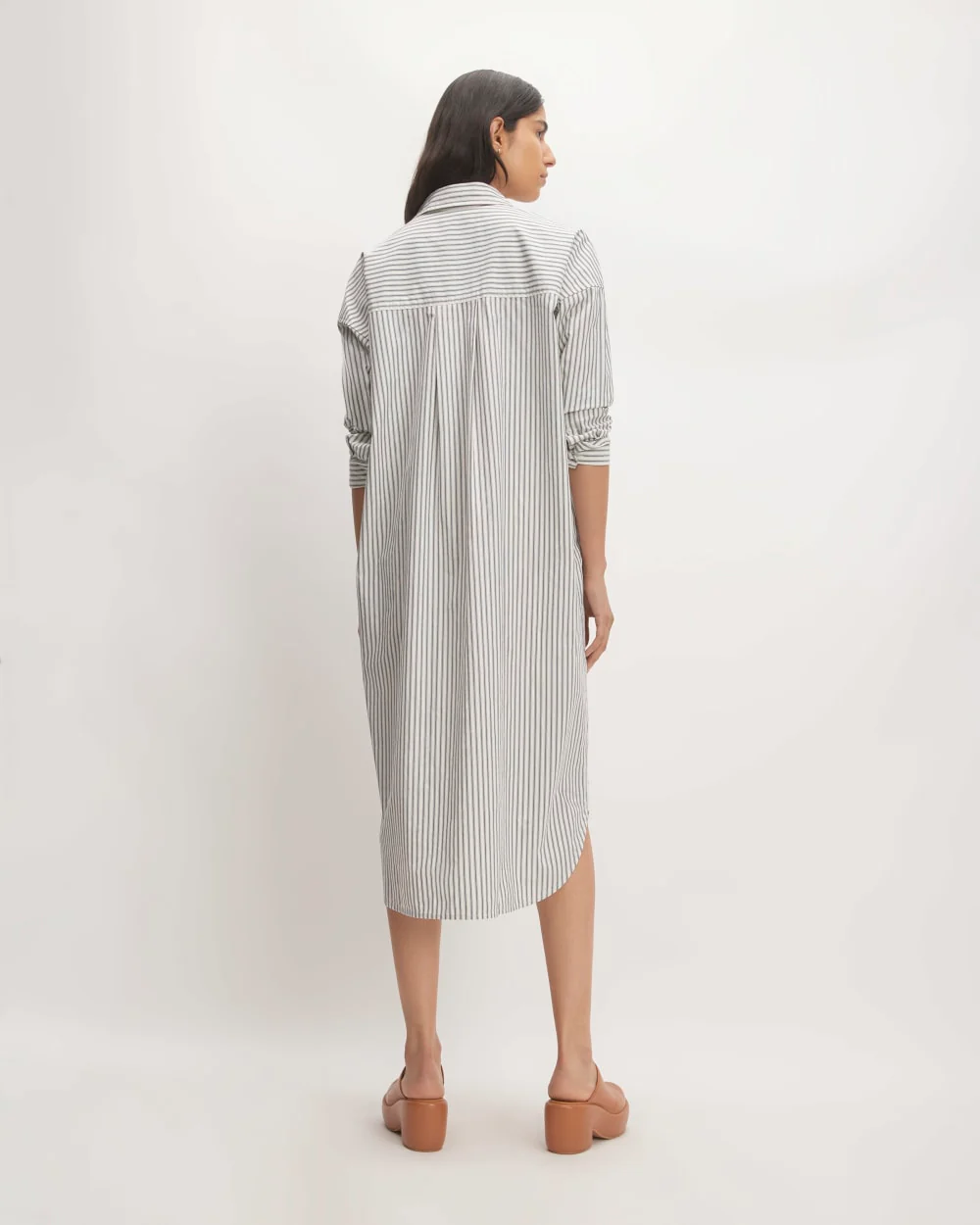 The Midi Cotton Shirt Dress | Bone/Navy - Image 6