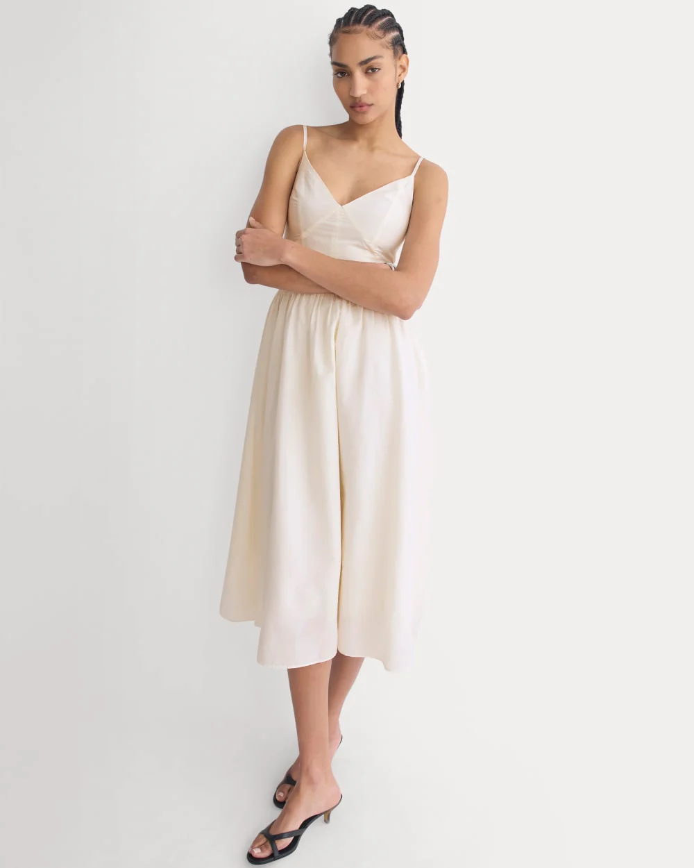 Midi Dress in Cotton Silk Voile | Bone - Image 4