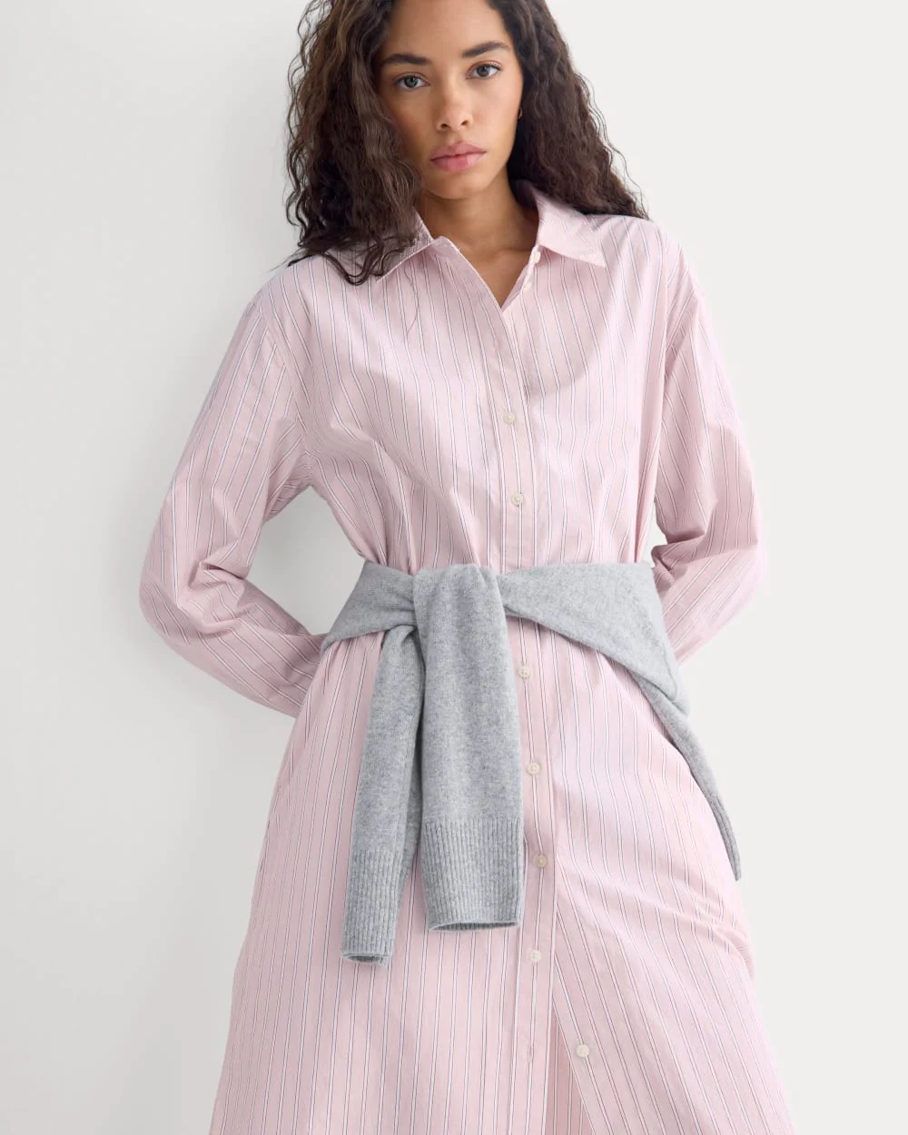 Midi Shirtdress in Ultrasoft Cotton | Burnished Lilac/Gardenia - Image 3