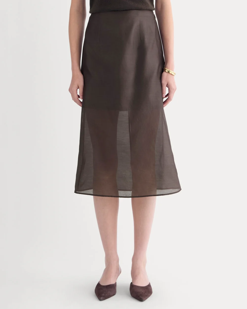 Midi Skirt in Cotton-Silk Organza | Dark Chocolate - Image 3