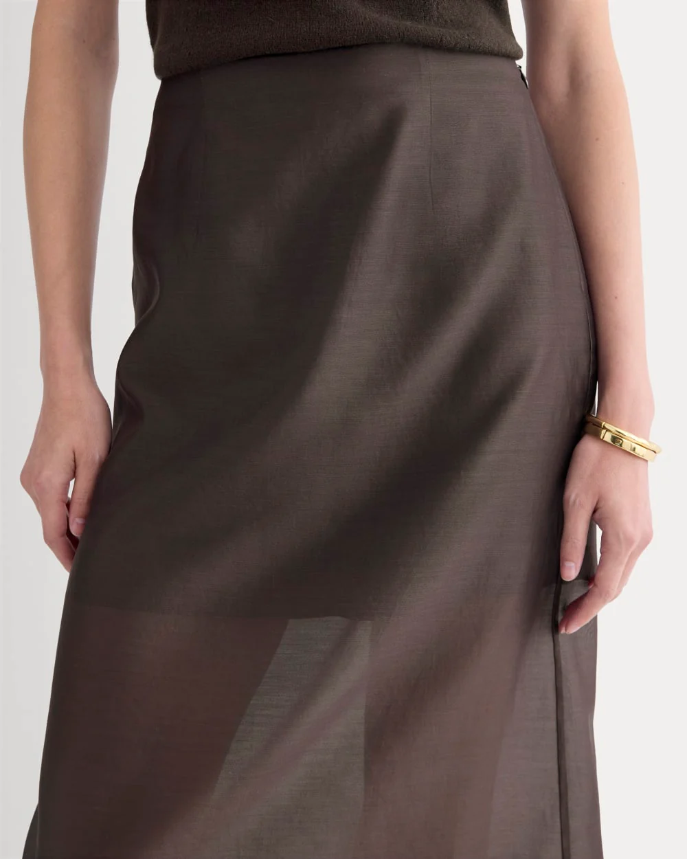 Midi Skirt in Cotton-Silk Organza | Dark Chocolate - Image 4