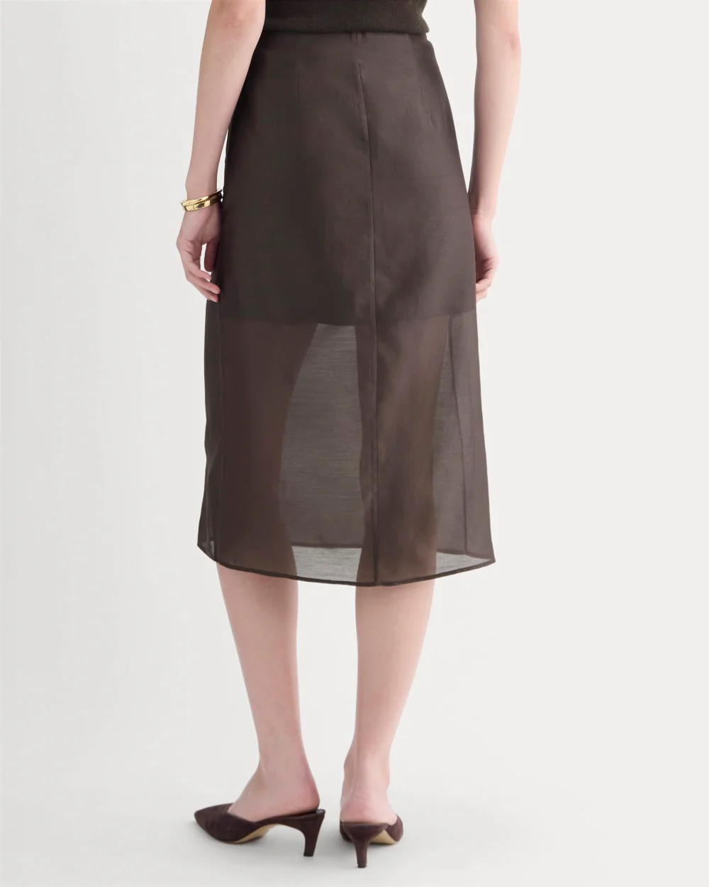 Midi Skirt in Cotton-Silk Organza | Dark Chocolate - Image 5