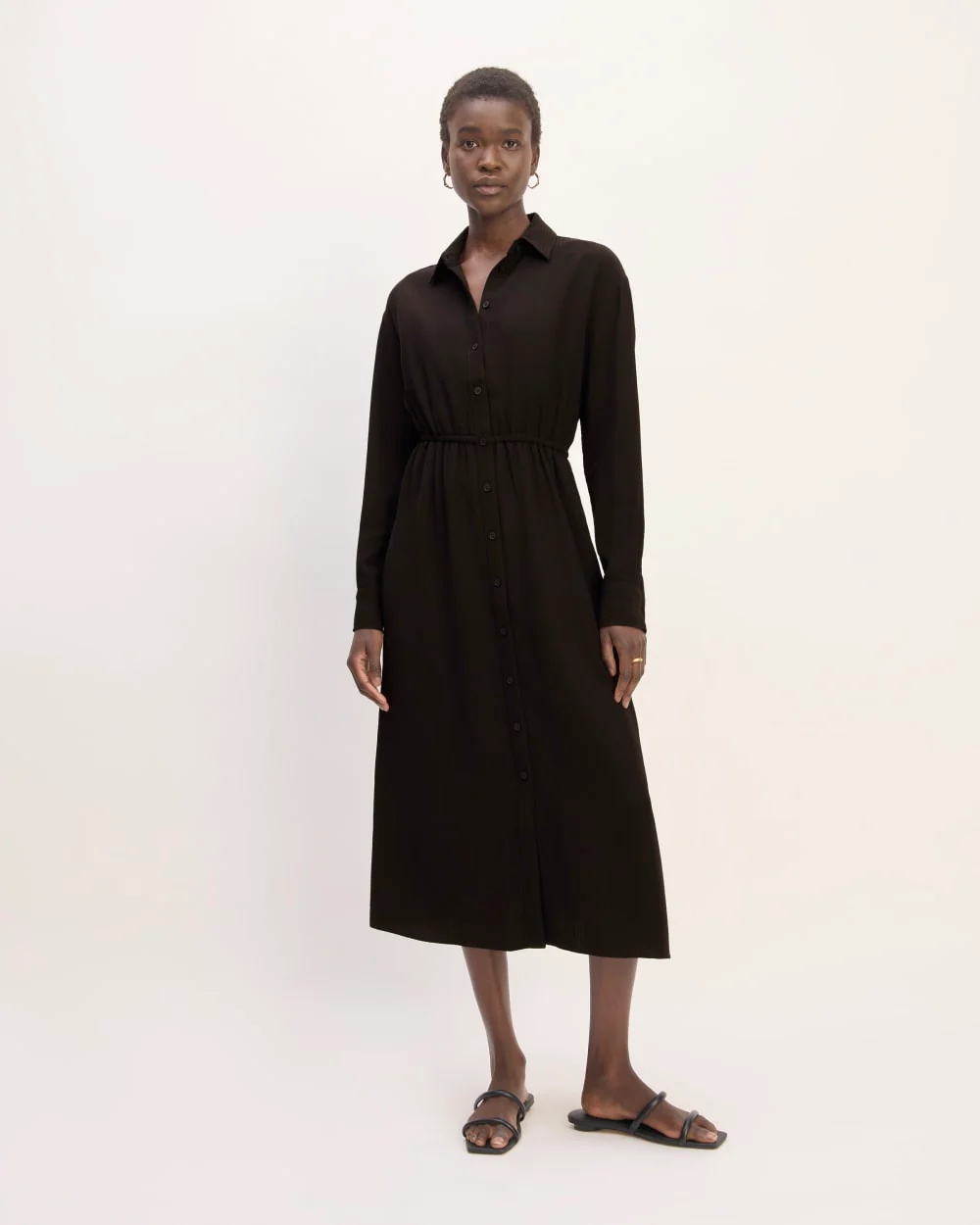 The Mini Jacquard Stripe Shirt Dress | Black