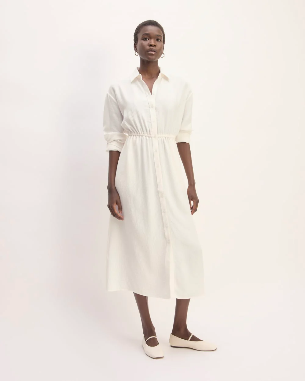 The Mini Jacquard Stripe Shirt Dress | Bone