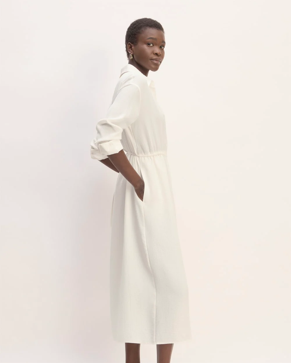The Mini Jacquard Stripe Shirt Dress | Bone - Image 3