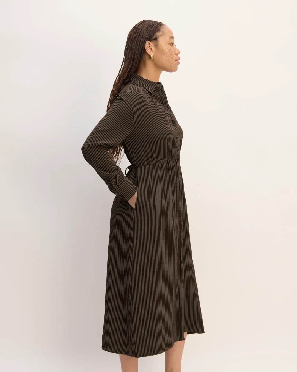 The Mini Jacquard Stripe Shirt Dress | Cocoa / Black - Image 3