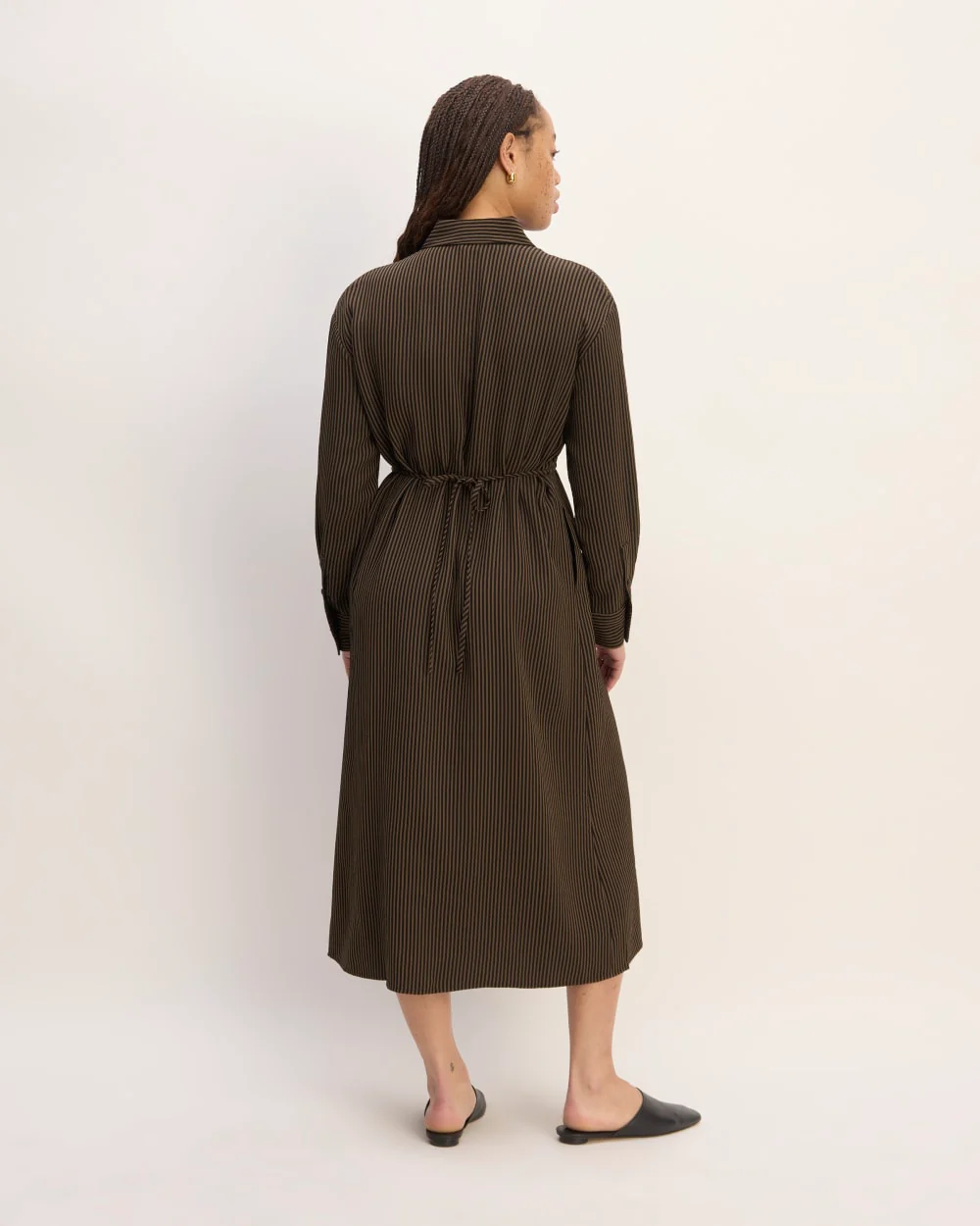 The Mini Jacquard Stripe Shirt Dress | Cocoa / Black - Image 6
