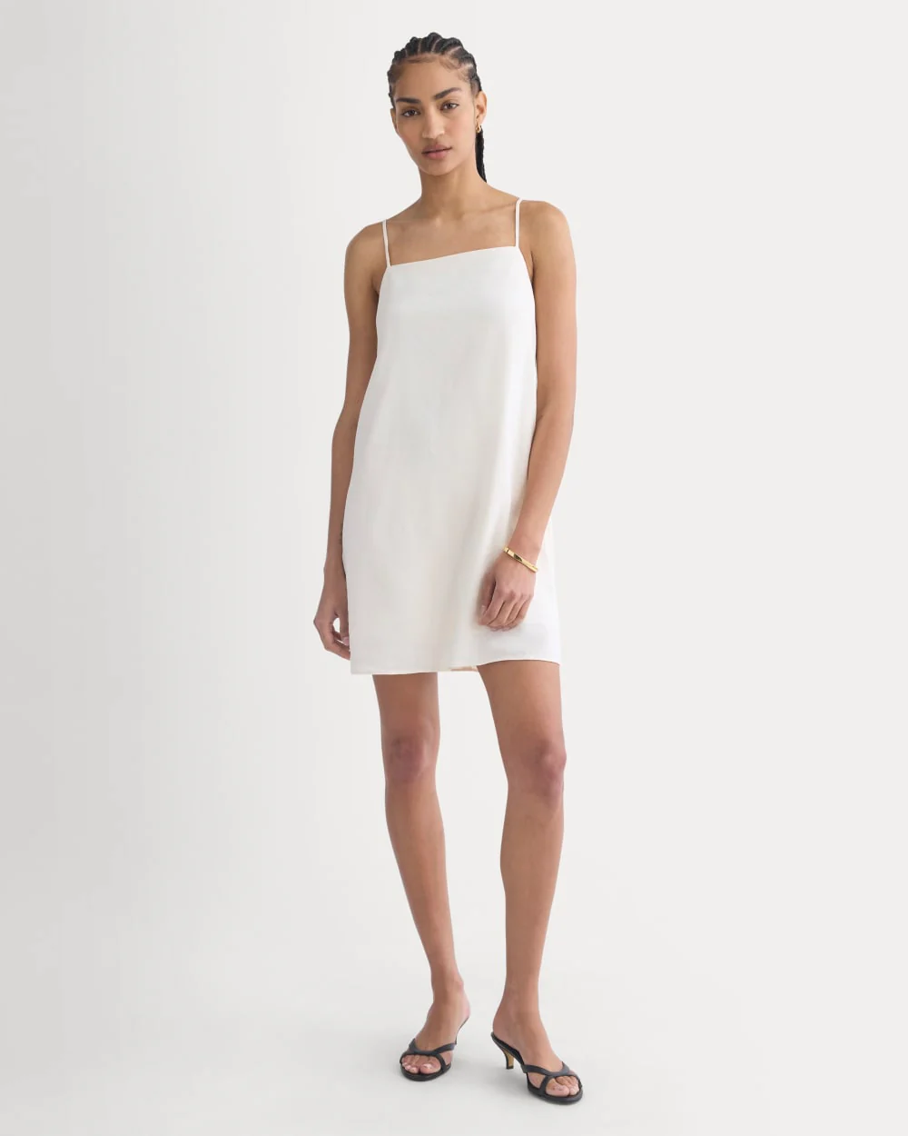 Mini Shift Dress in Stretch Linen | Bone - Image 3