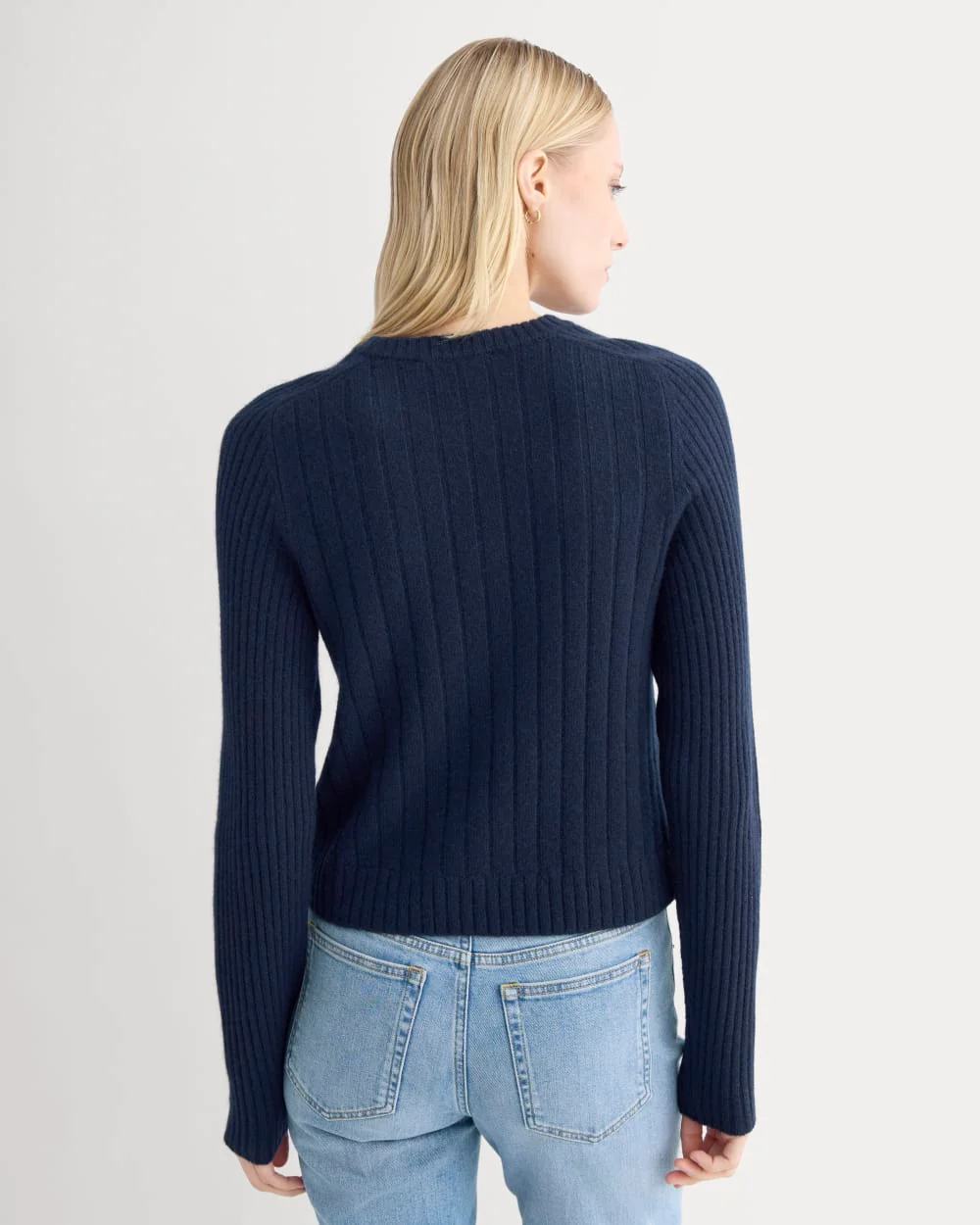 Mix Ribbed Crew in Cashmere | Navy - Image 5