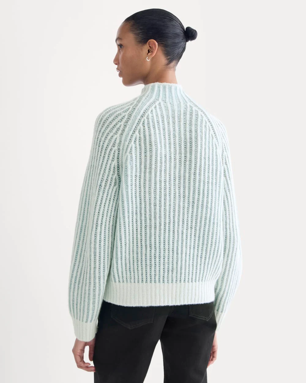 Funnel-Neck Ribbed Henley Sweater | Chalk Blue / Grey Mist Vertical Stripe - Image 5