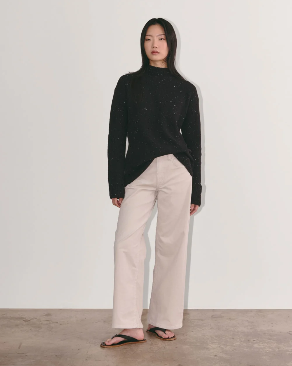 The Mockneck Sweater in Plush Cotton | Black Confetti - Image 4