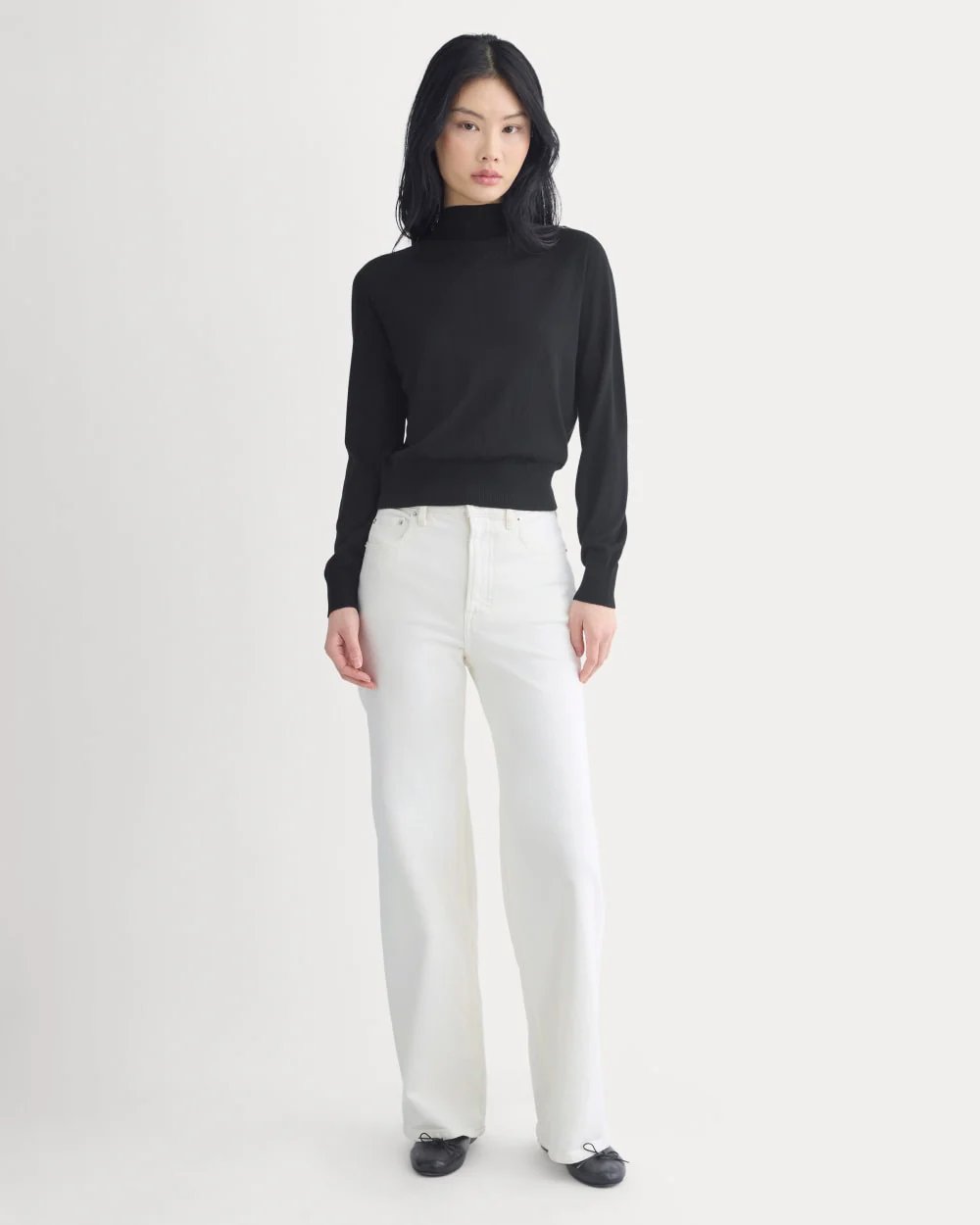 Mockneck Sweater In Ultrafine Merino | Black - Image 3