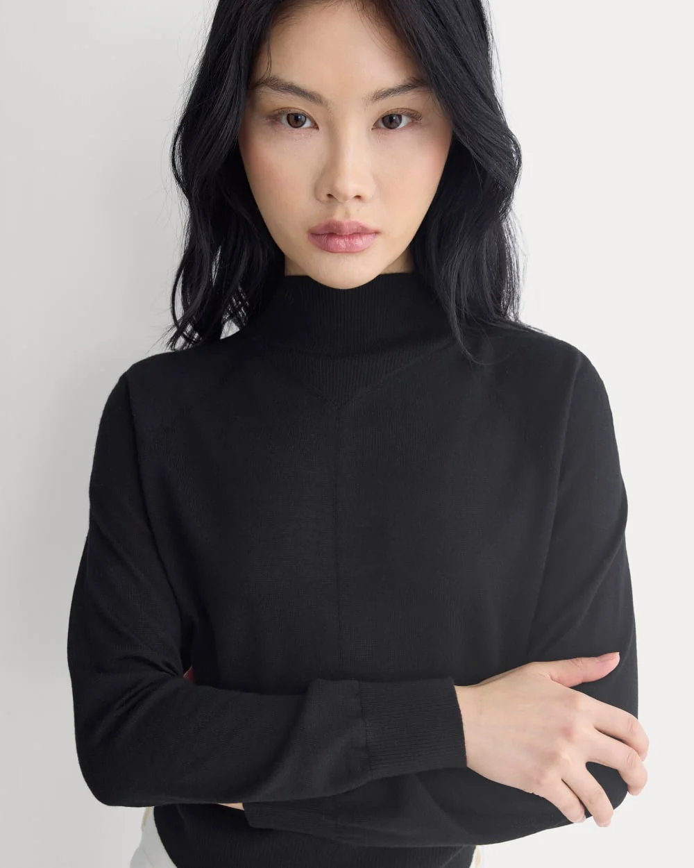 Mockneck Sweater In Ultrafine Merino | Black - Image 4
