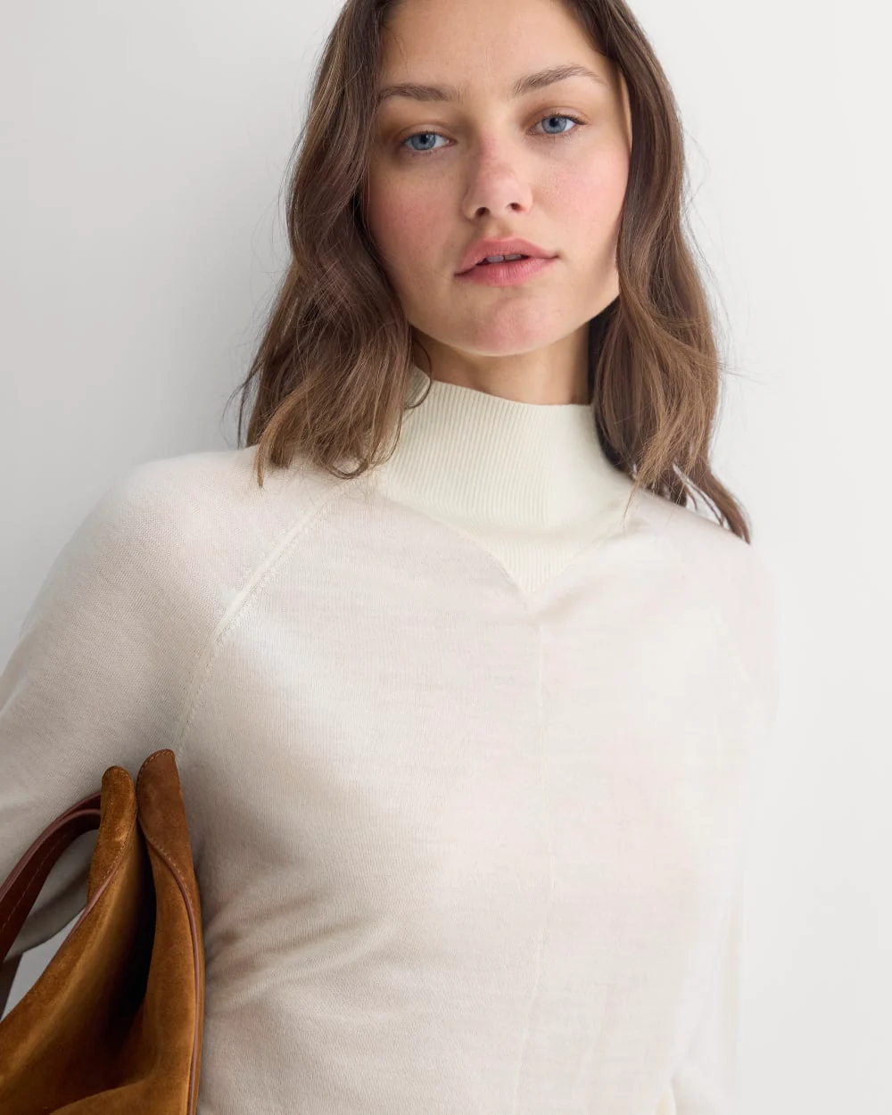 Mockneck Sweater In Ultrafine Merino | Bone - Image 4