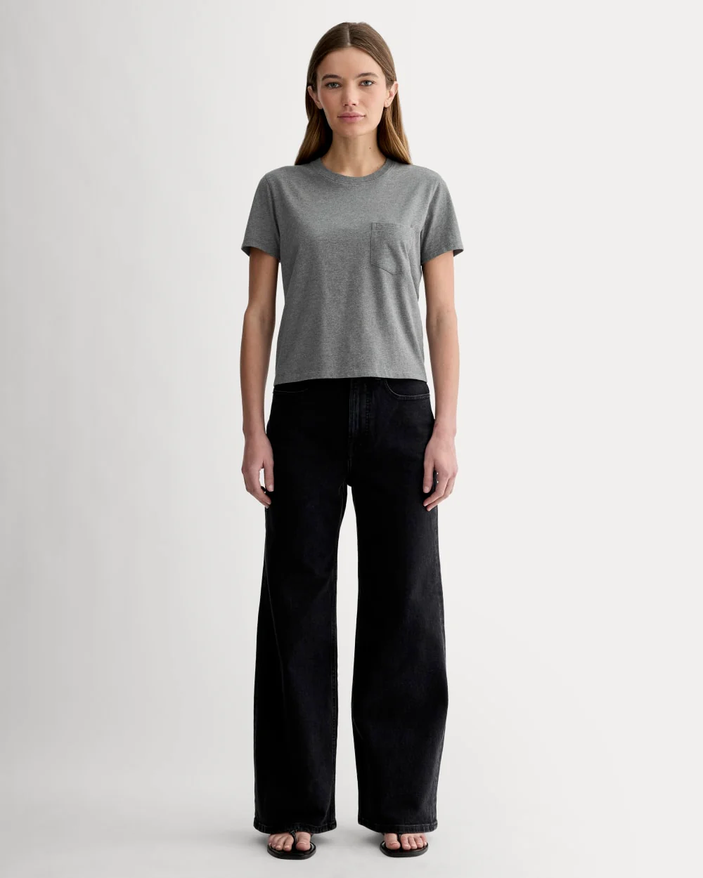 The Box-Cut Tee in Essential Cotton | Heathered Charcoal | Pocket - Image 3