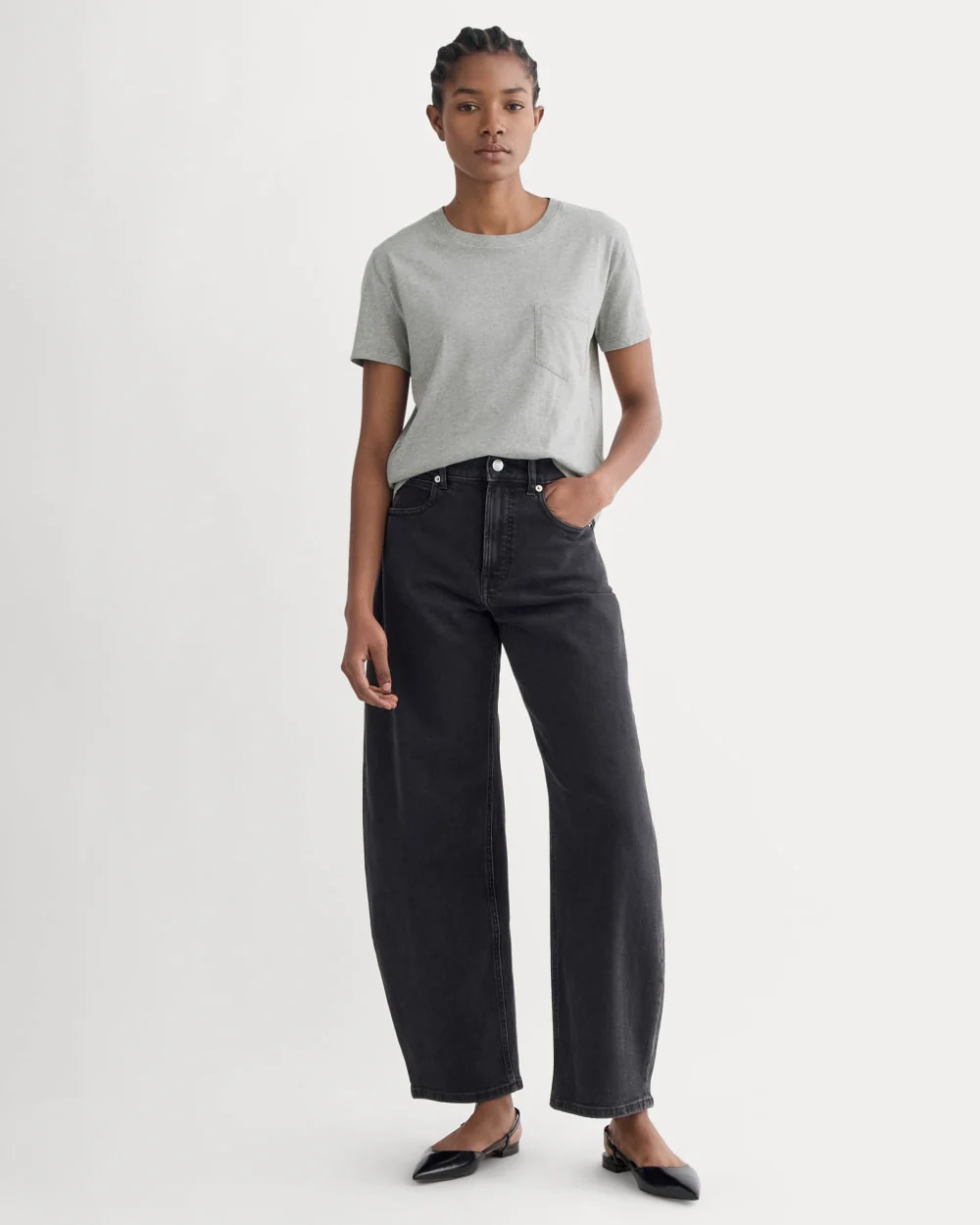 The Box-Cut Tee in Essential Cotton | Heathered Grey | Pocket - Image 3