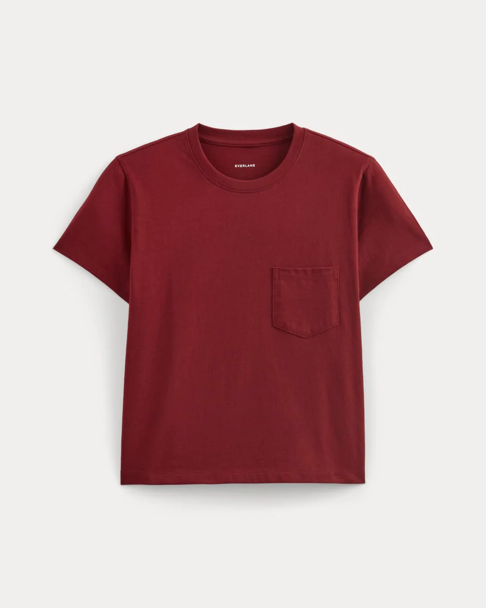 The Box-Cut Tee in Essential Cotton | Merlot | Pocket - Image 2