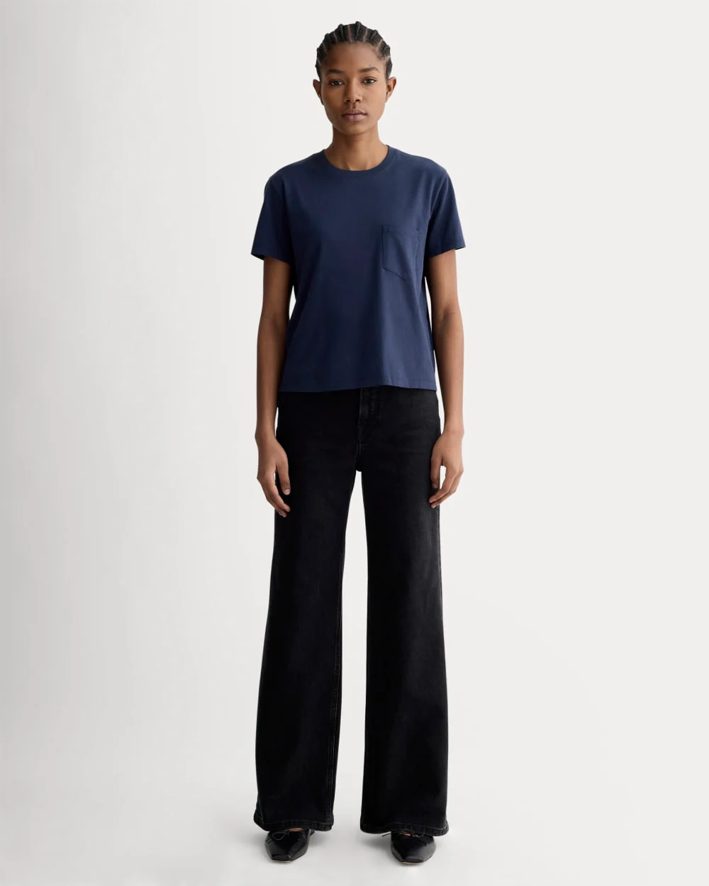 The Box-Cut Tee in Essential Cotton | Navy | Pocket - Image 3