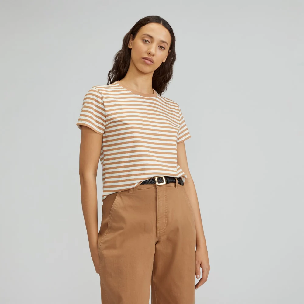 The Box-Cut Tee in Essential Cotton | Caramel / Canvas Tan | No Pocket