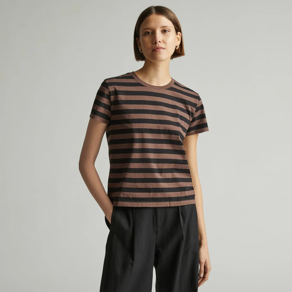 The Box-Cut Tee in Essential Cotton | Chocolate Brown / Black | No Pocket