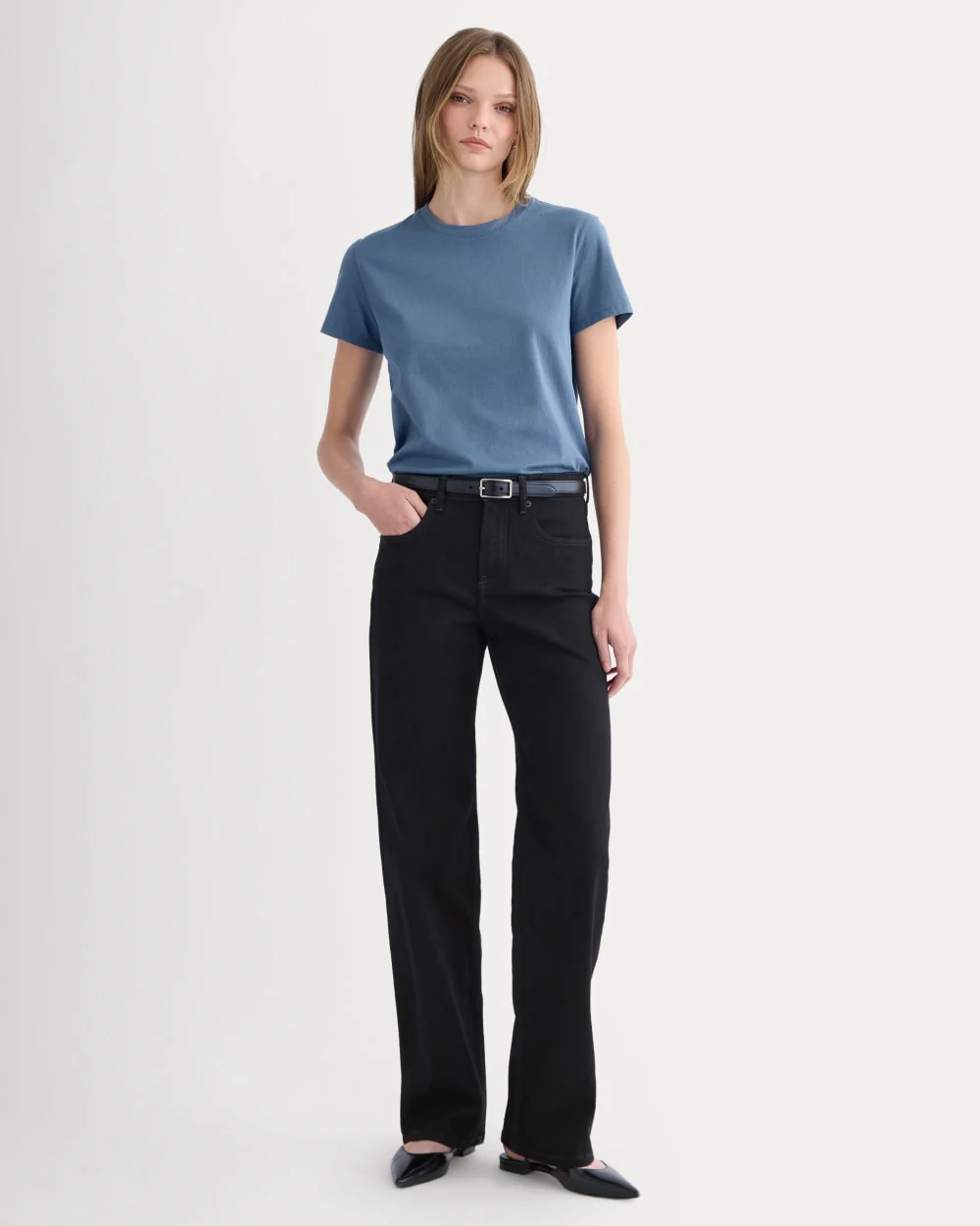 The Box-Cut Tee in Essential Cotton | Faded Navy | No Pocket - Image 3