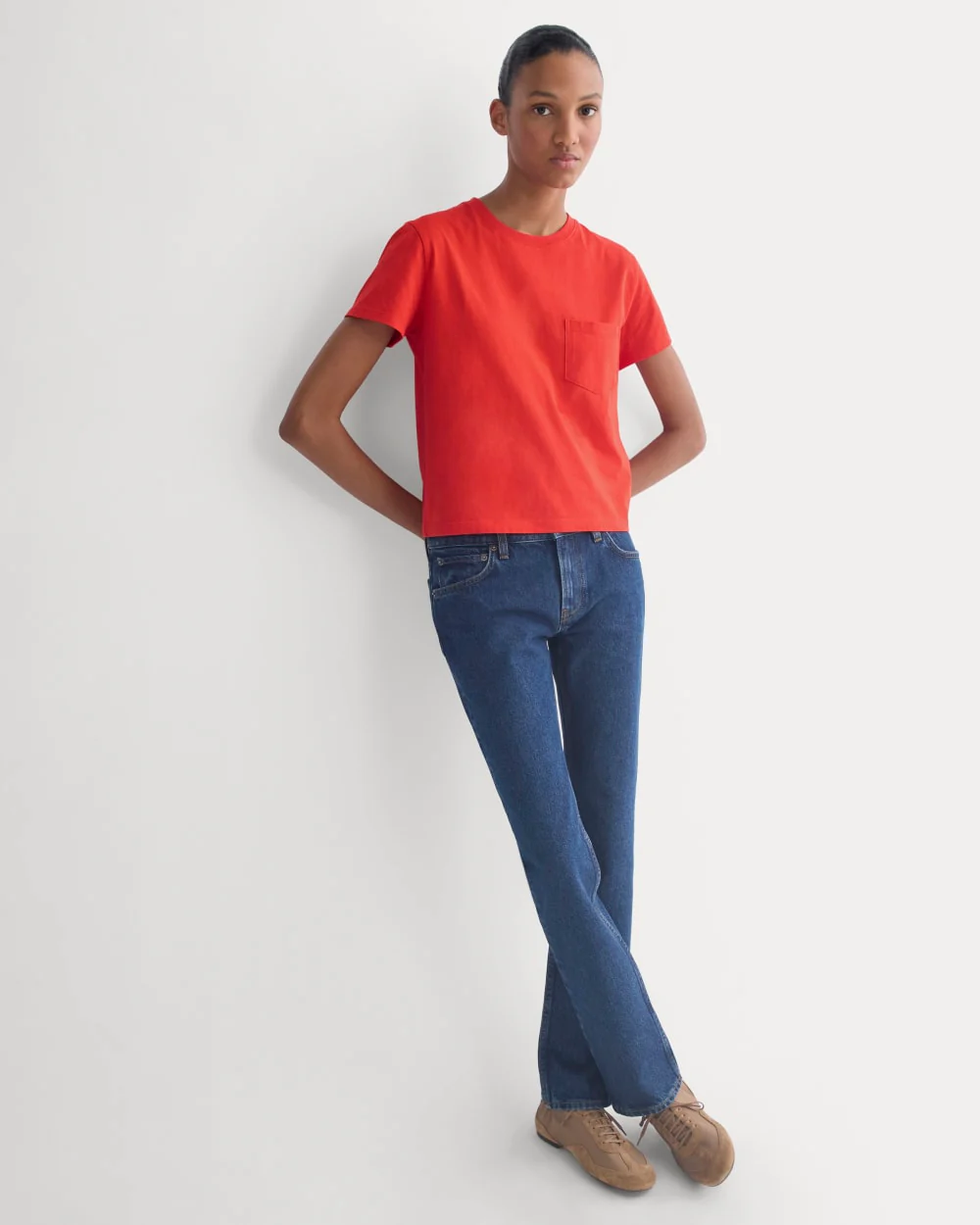 The Box-Cut Tee in Essential Cotton | Fiery Red | Pocket - Image 3