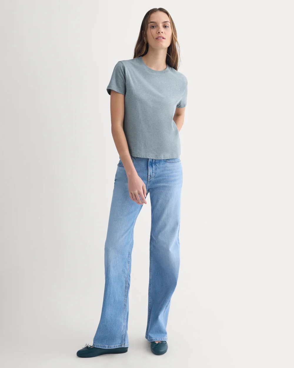 The Box-Cut Tee in Essential Cotton | Heathered Sea | No Pocket - Image 3