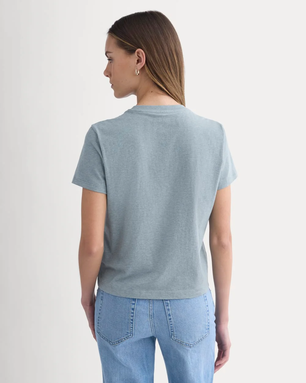 The Box-Cut Tee in Essential Cotton | Heathered Sea | No Pocket - Image 5