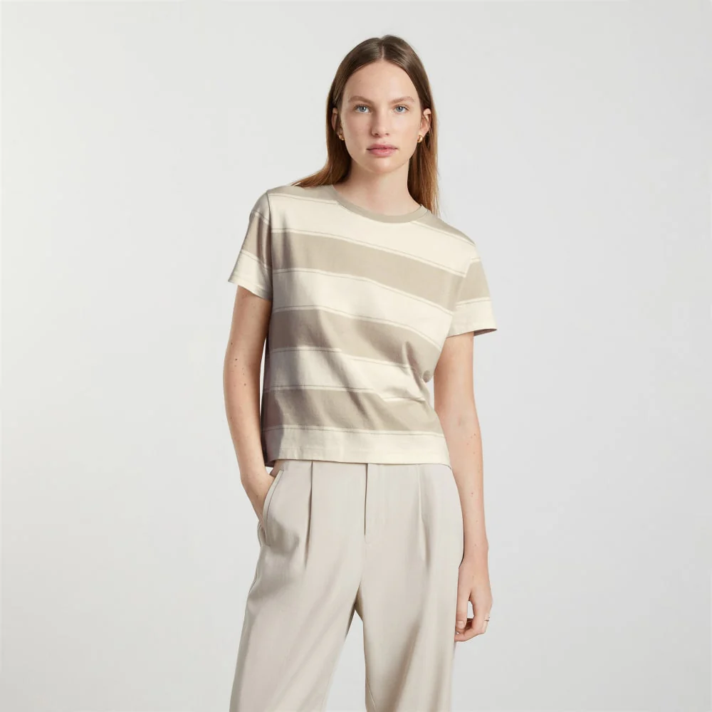 The Box-Cut Tee in Essential Cotton | Pale Khaki / Canvas Tan | No Pocket - Image 2