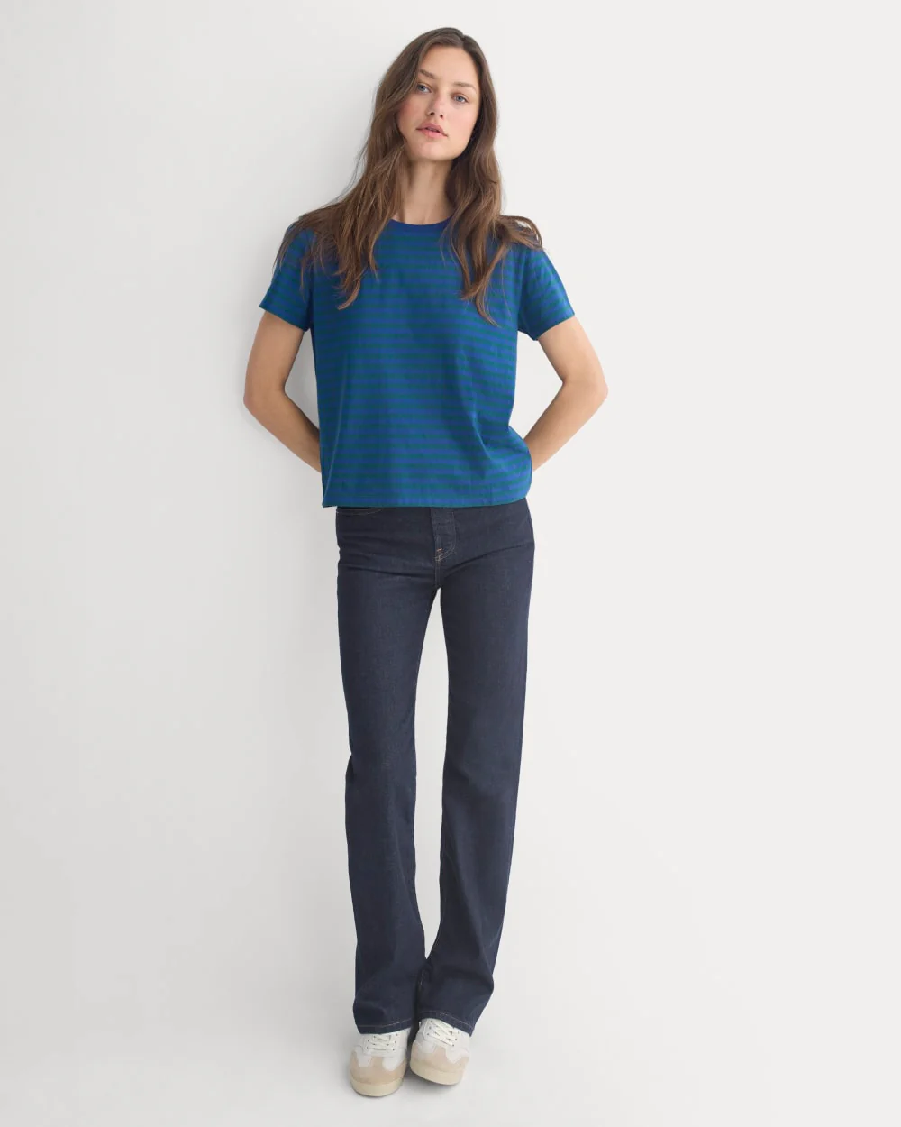 The Box-Cut Tee in Essential Cotton | Navy Peony/Dark Sea | No Pocket - Image 3