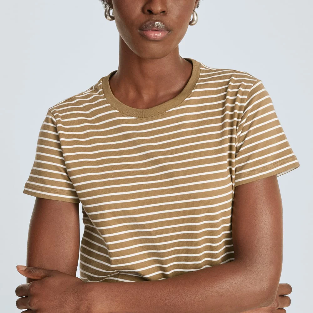The Box-Cut Tee in Essential Cotton | Olive / Tan | No Pocket - Image 4